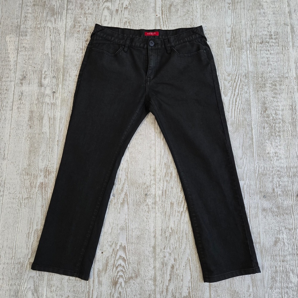 Guess Los Angeles Mens Black Straight Leg Zipper Pocket Jeans 33x30 Retro Urban